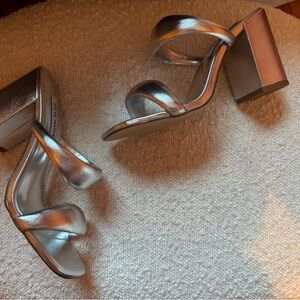 Silver Block Heel Sandals